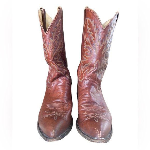 JUSTIN Western Cowboy Marble Brown Leather Boots Style # 1562 SZ 13D - Picture 3 of 9